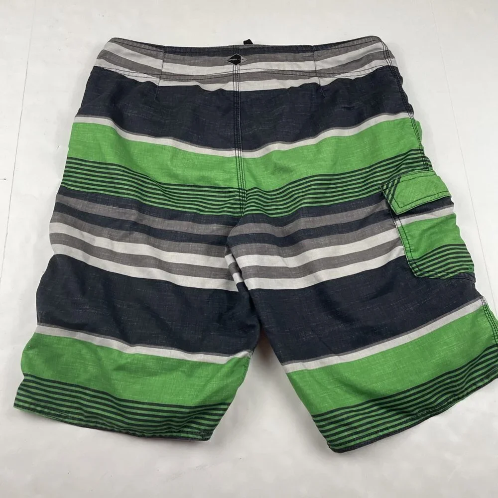 O'Neill Board Shorts Men's Size 32 Green Black Polyester Pocket Lightweight